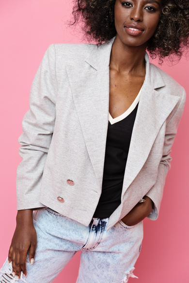 SZARA KRÓTKA MARYNARKA DAMSKA XYLAX 100% WEŁNA